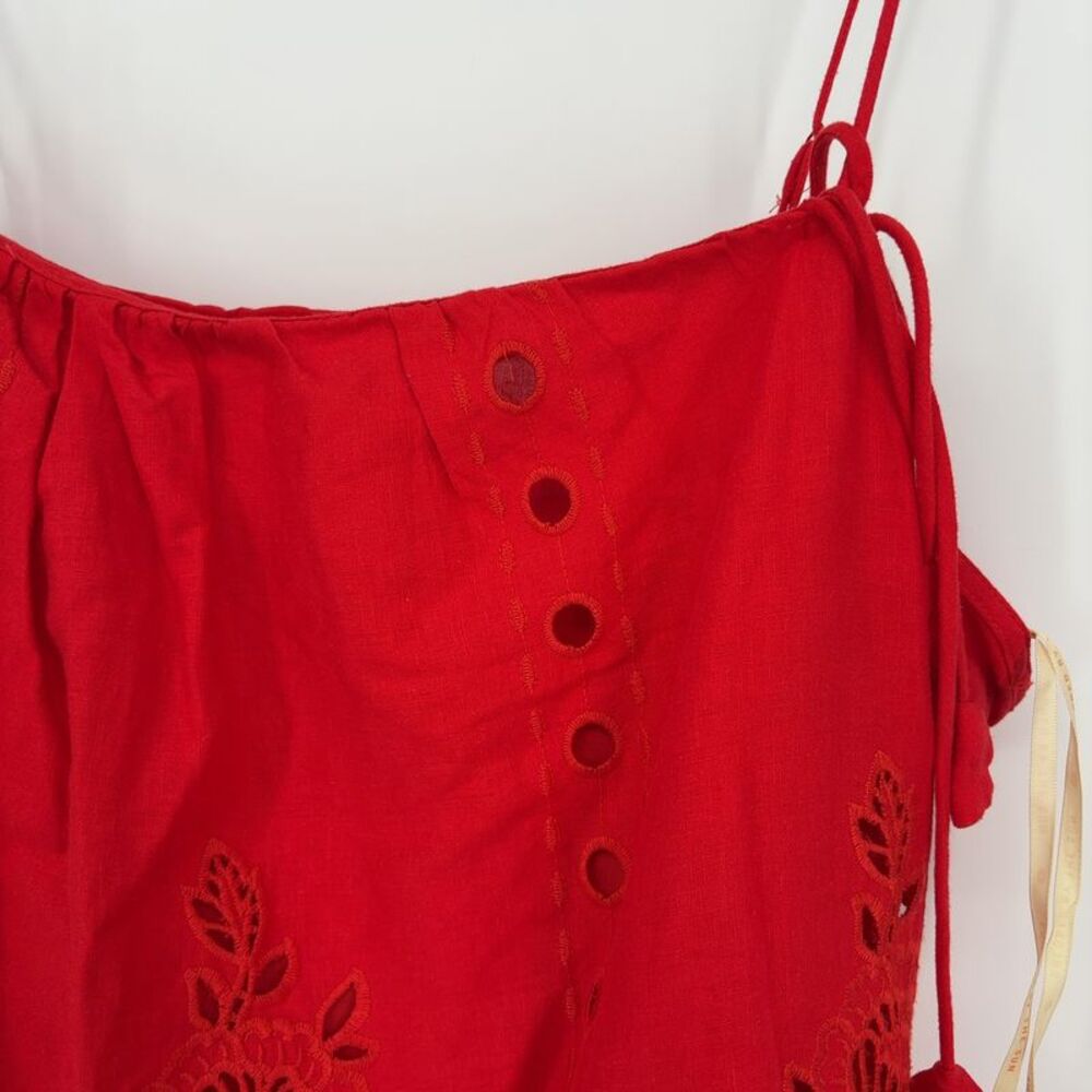 FARM Rio Red Flowers Richelieu Embroidered Linen Maxi Sundress - Picture 3 of 5